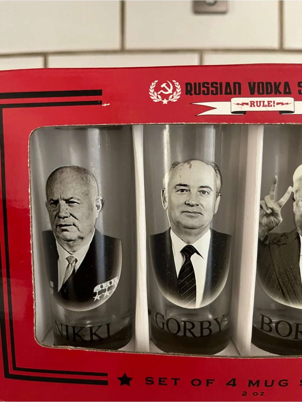 Vintage World Market Russian Leaders Vodka Shot Glass Set - 4 Mug Shots - NIB